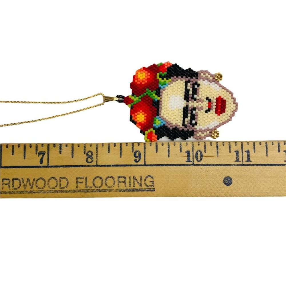 NEW Frida Kahlo Seed Bead Necklace Miyuki Handmade Artisanal Mexican Artist 18" - Picture 4 of 5